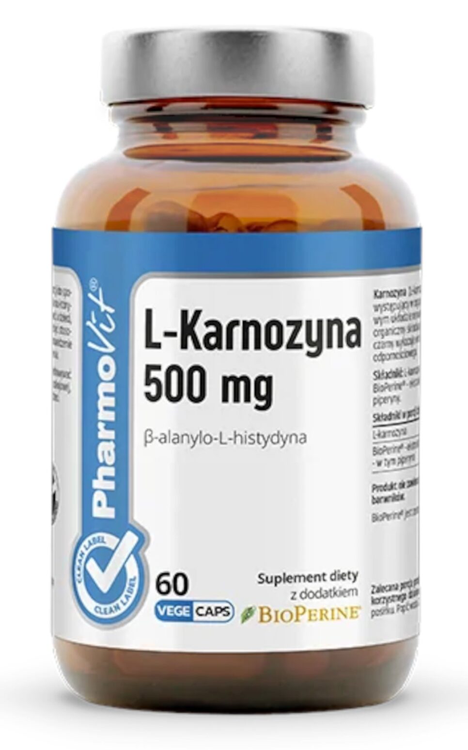 L-KARNOZYNA (500 mg) BEZGLUTENOWA 60 KAPSUŁEK - PHARMOVIT (CLEAN LABEL)