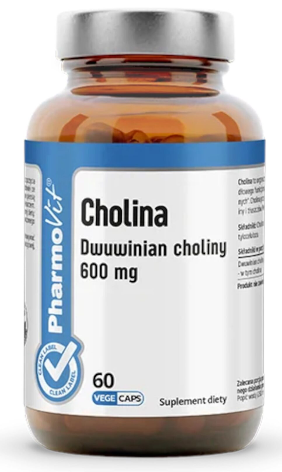 CHOLINA (600 mg) BEZGLUTENOWA 60 KAPSUŁEK - PHARMOVIT (CLEAN LABEL)