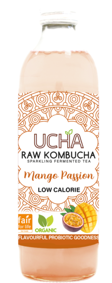 KOMBUCHA Z MANGO I MARAKUJĄ NISKA ZAWARTOŚĆ CUKRÓW FAIR FOR LIFE BIO 350 ml - UCHA